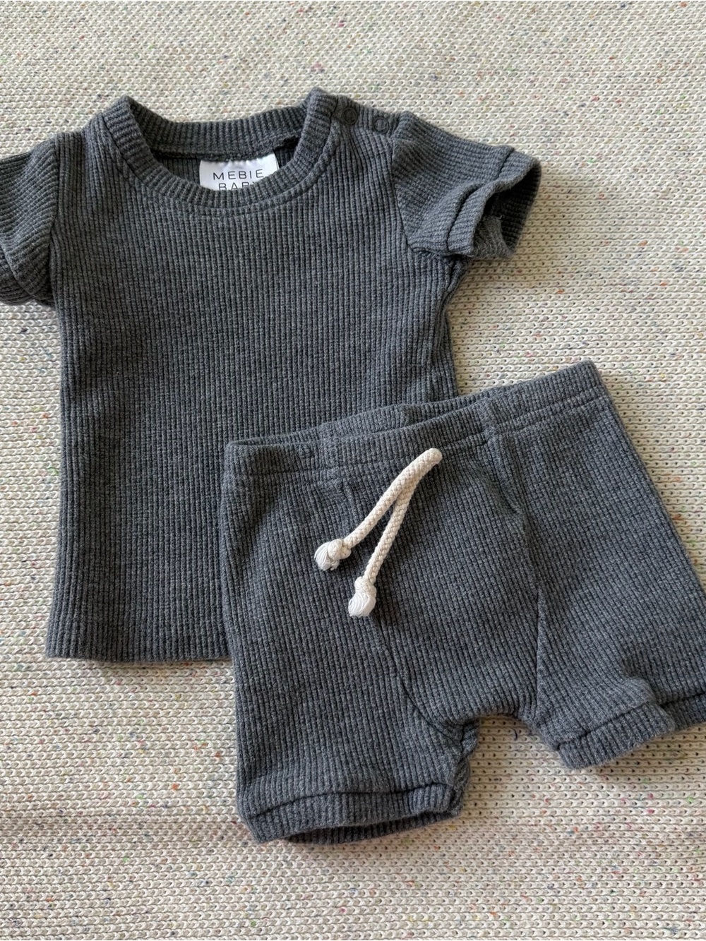 Mebie Baby Charcoal Ribbed Tee & Shorts Set